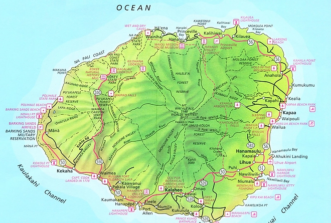Kauai szigete a térképeken