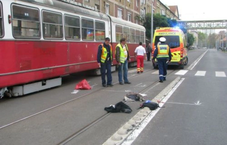 A zebrán sodorta el a villamos