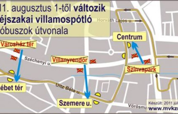 Kikerülik a sétálóutcát hétfőtől az éjszakai villamospótlók