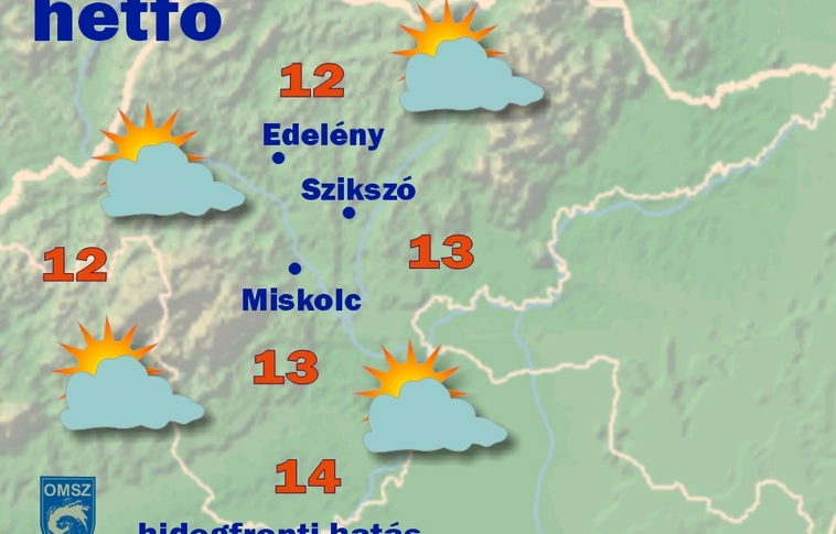 Időjárás előrejelzés hétfőre