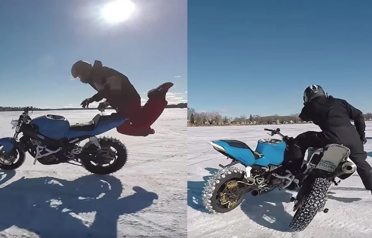 Nagyon jó: kergetőzés a jégen egy elszabadult motorra! (Videó)
