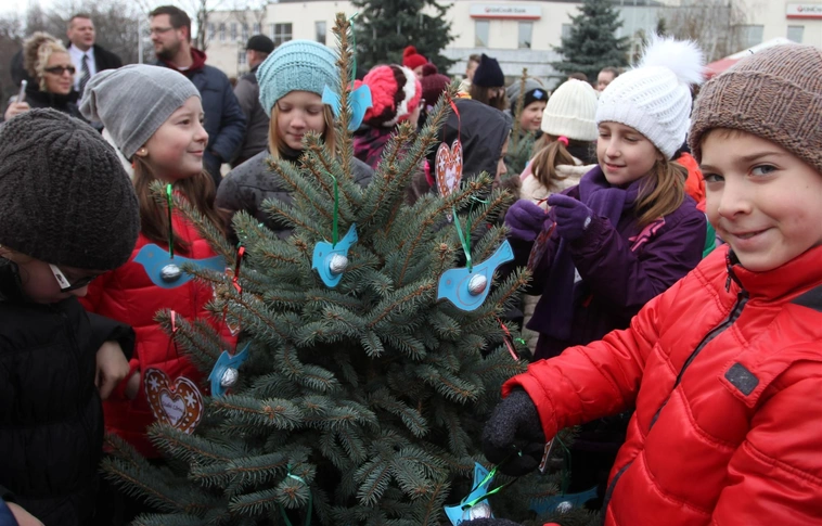 Ezüst fenyőkön arany díszek – iskolások jártak a Szent István téren