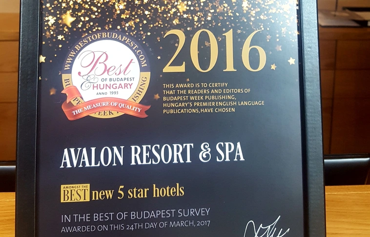 Az Avalon Resort & SPA elnyerte a „Best of Budapest & Hungary – Best NEW 5 star hotel” díjat