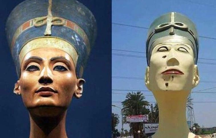 Részeg lehetett a „mester” – kicsit félresikerült Nofertiti szobra