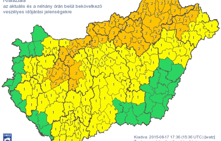 Narancsriasztás lépett érvénybe megyénkben a várható felhőszakadás miatt