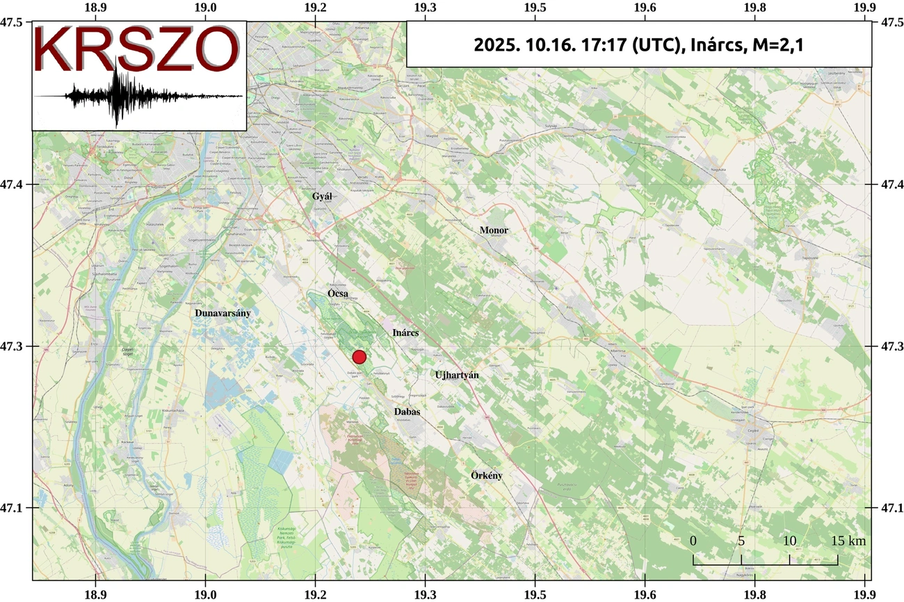 Magyarországi helyi idő szerint 19:17-kor 2,1-es magnitúdójú földrengés keletkezett a Pest vármegyei Inárcs közelében. A földrengést az epicentrum közelében érezhette a lakosság, eddig Inárcs településről érkezett bejentés.