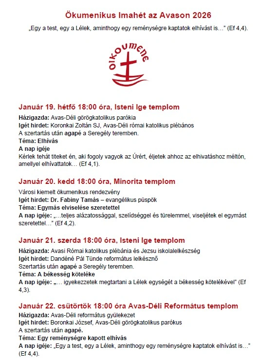 Ökumenikus imahét programja az Avason. Forrás: Avas-déli plébánia Facebook
