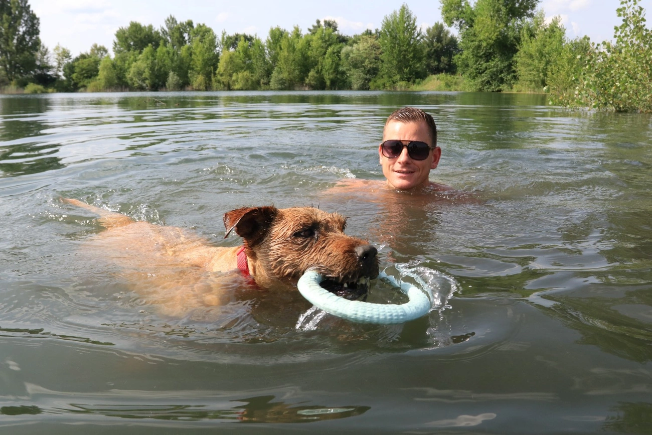 kutyás strandolás a Mályi-tavon. Fotó: Mocsári László
