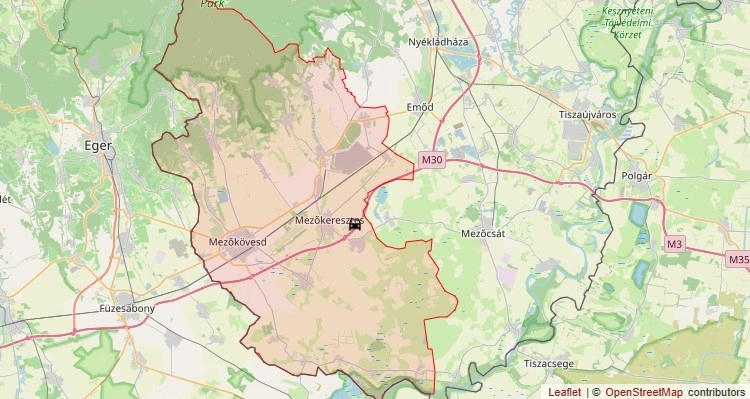 buszbaleset Mezőkeresztesnél, térkép. Forrás: baz.kataszrofavedelem.hu