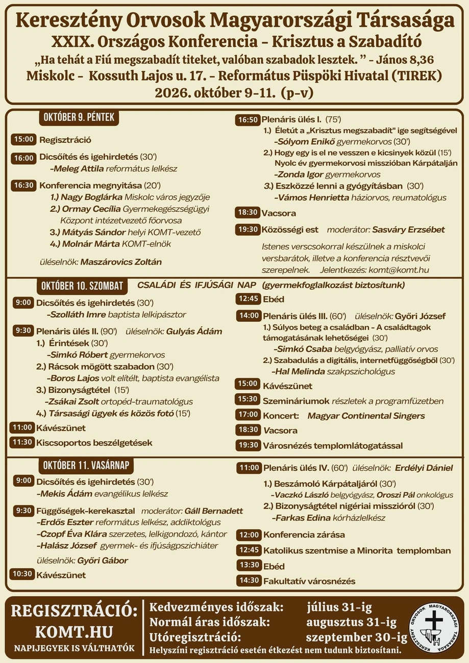 29. KOMT-konferencia. Forrás: KOMT-Keresztény Orvosok Magyarországi Társasága Facebook