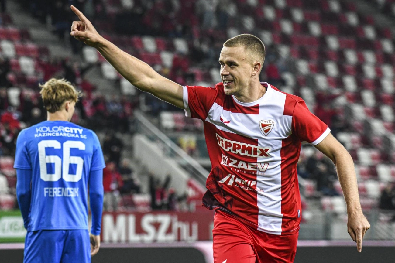 Bárdos Bence szerezte a piros-fehérek első gólját. Fotó: DVTK