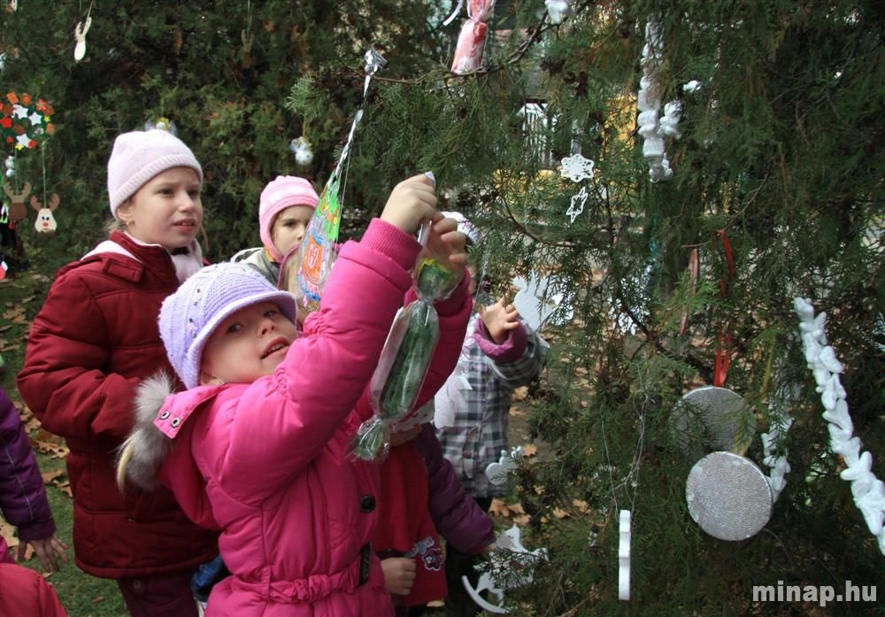 Óvodások díszítették a Szent István téri örökzöldeket